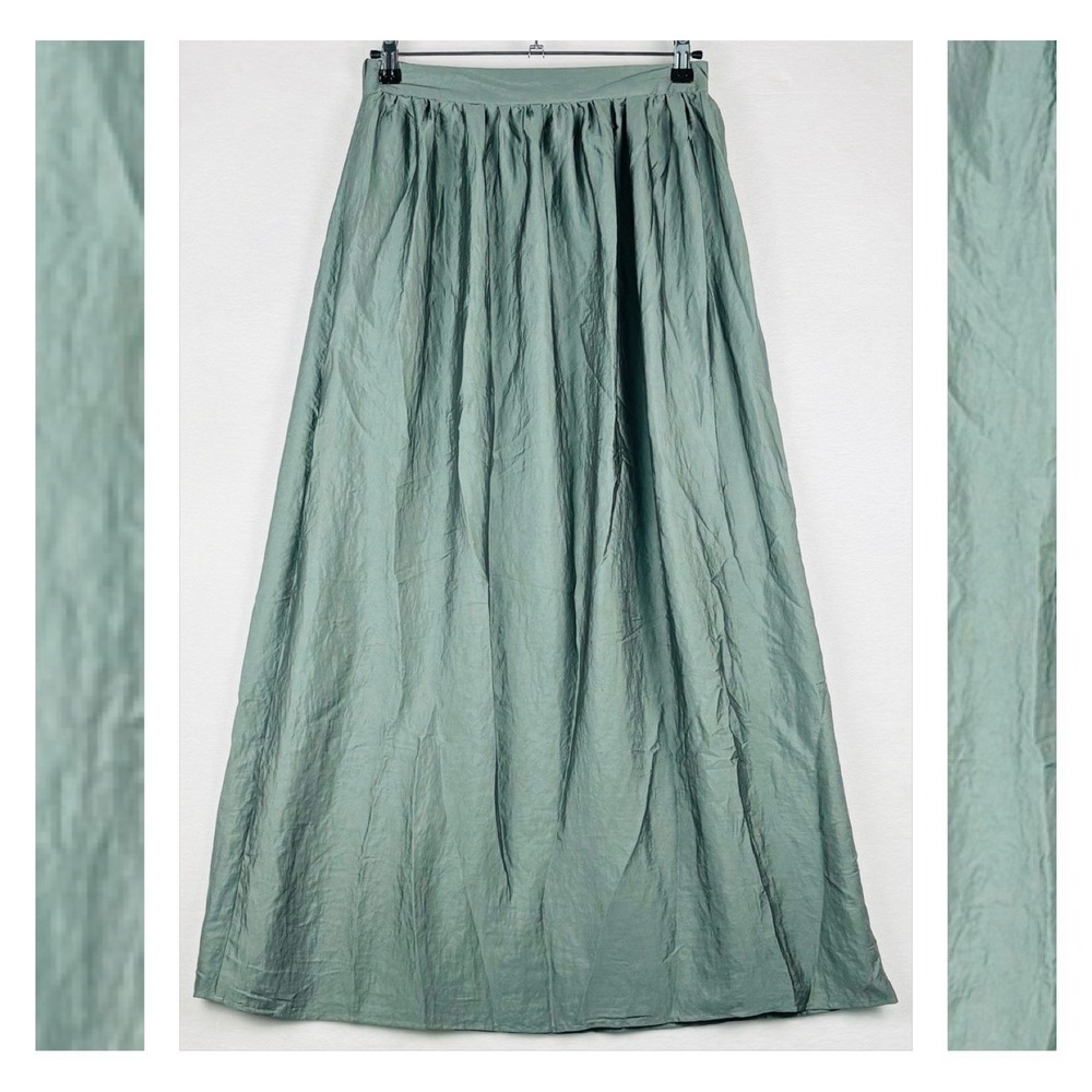 Mossimo Satin Pleated Maxi Skirt Green Sage Jade Long Flowy High Waist Medium